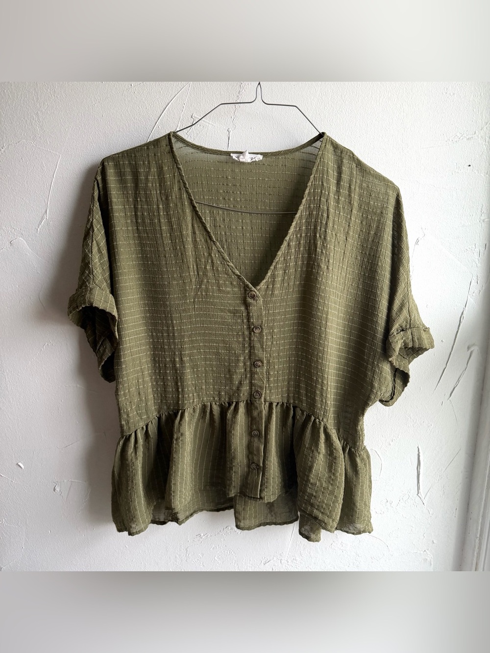 Blu Pepper Olive Green Ruffled Babydoll top Size Large